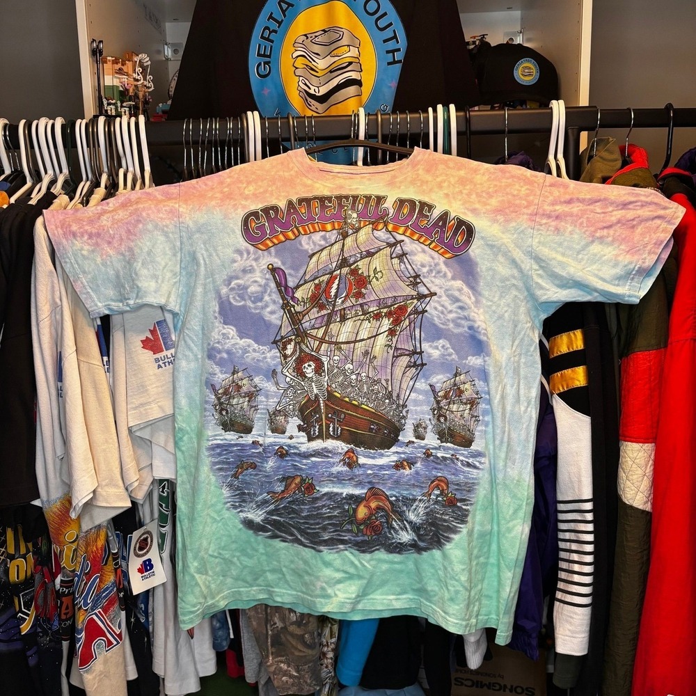 Vintage 2001 Grateful Dead Ship of Fools Liquid Blue Tie Dye T Shirt XL GDP